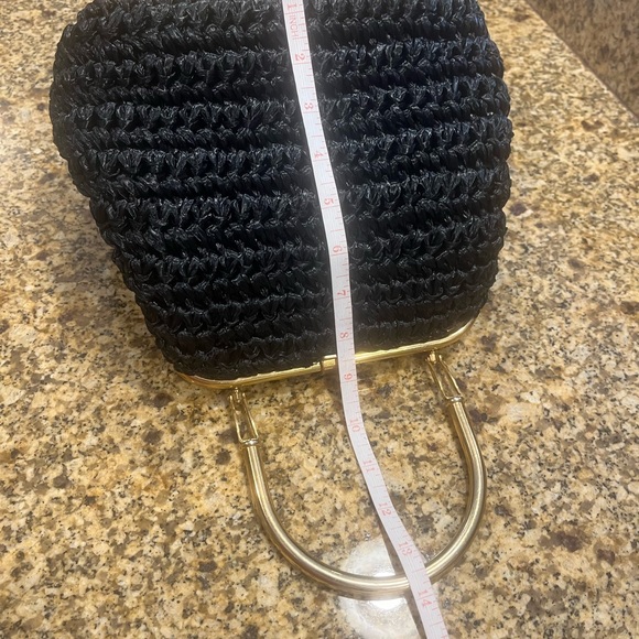 Vintage 1960s Black Straw Leather Lined Handbag Purse Jana Made in Italy - Picture 9 of 9